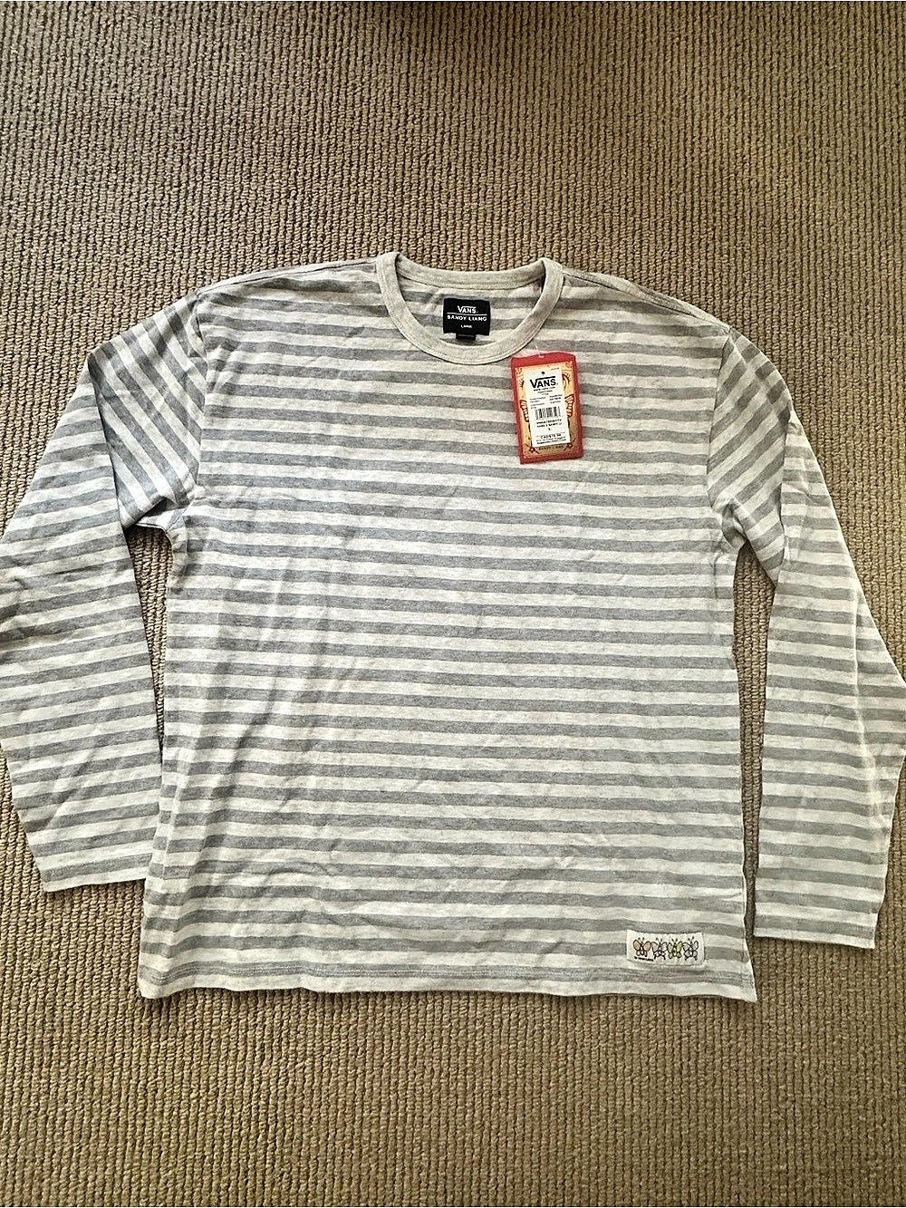 Vans x Sandy Liang Knit LS Long Sleeve Tee Gray & White Large